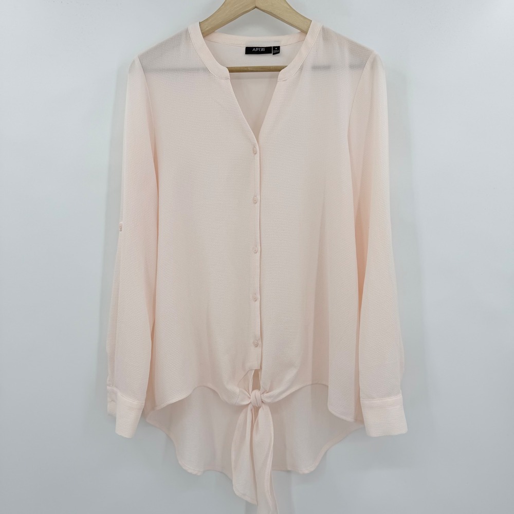 Apt. 9 Tunic Blouse Womens M Pink Tie Front Button Down Extended Back Top